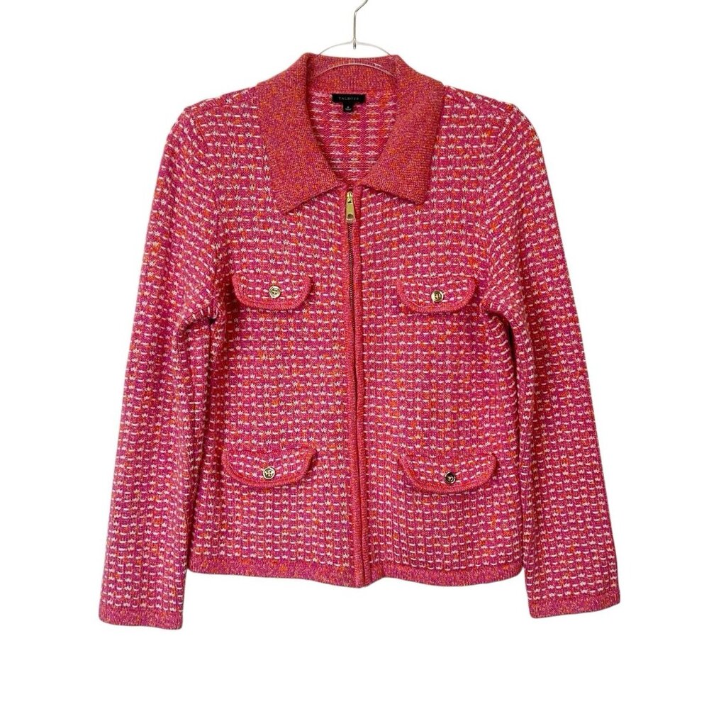 Talbots Sweater‎ Knit Zip Jacket Women's Size Medium Pink